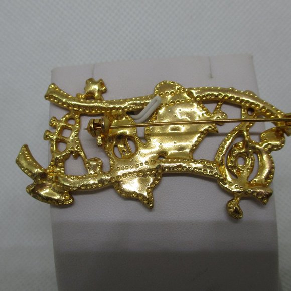 Musical Brooch Matt Gold Musical Instrument Brooch Musical Scale G Clef Notes - Picture 5 of 8